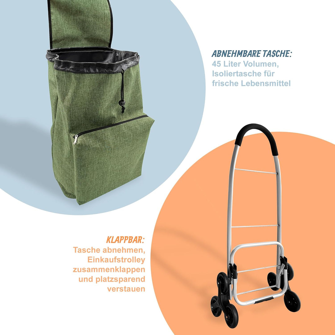 Relaxdays Einkaufstrolley Treppensteiger, Kühlfach, abnehmbare Tasche, 45 l, bis 35 kg, Einkaufswage