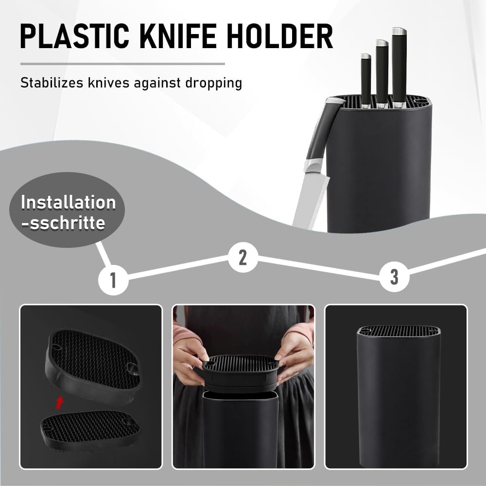 YapitHome Messerblock Schwarz mit Flexiblen Lamellen Messerblock Ohne Messer Messerständer für Messe