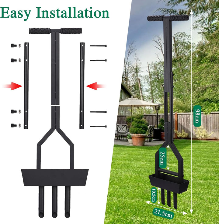 Rasenlüfter, Aerifizierer für Rasen mit Ablageschale Reinigungswerkzeug und Handschuh, 95cm T-Griff