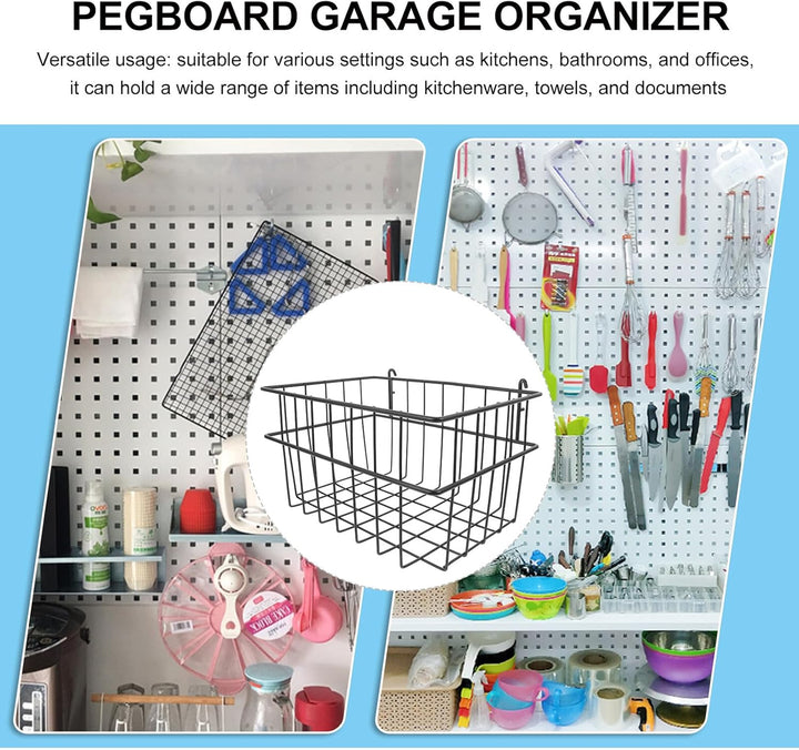 Schwarzer Grosser Pegboard Wandkorb aus Robustem Eisen Schwerlastfähiger ohne Bohren Installierbarer