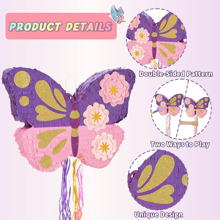 WERNNSAI Schmetterling Pinata – Schmetterling Geburtstag Pinata Deko Mädchen Kinder Rosa Lila Blumen