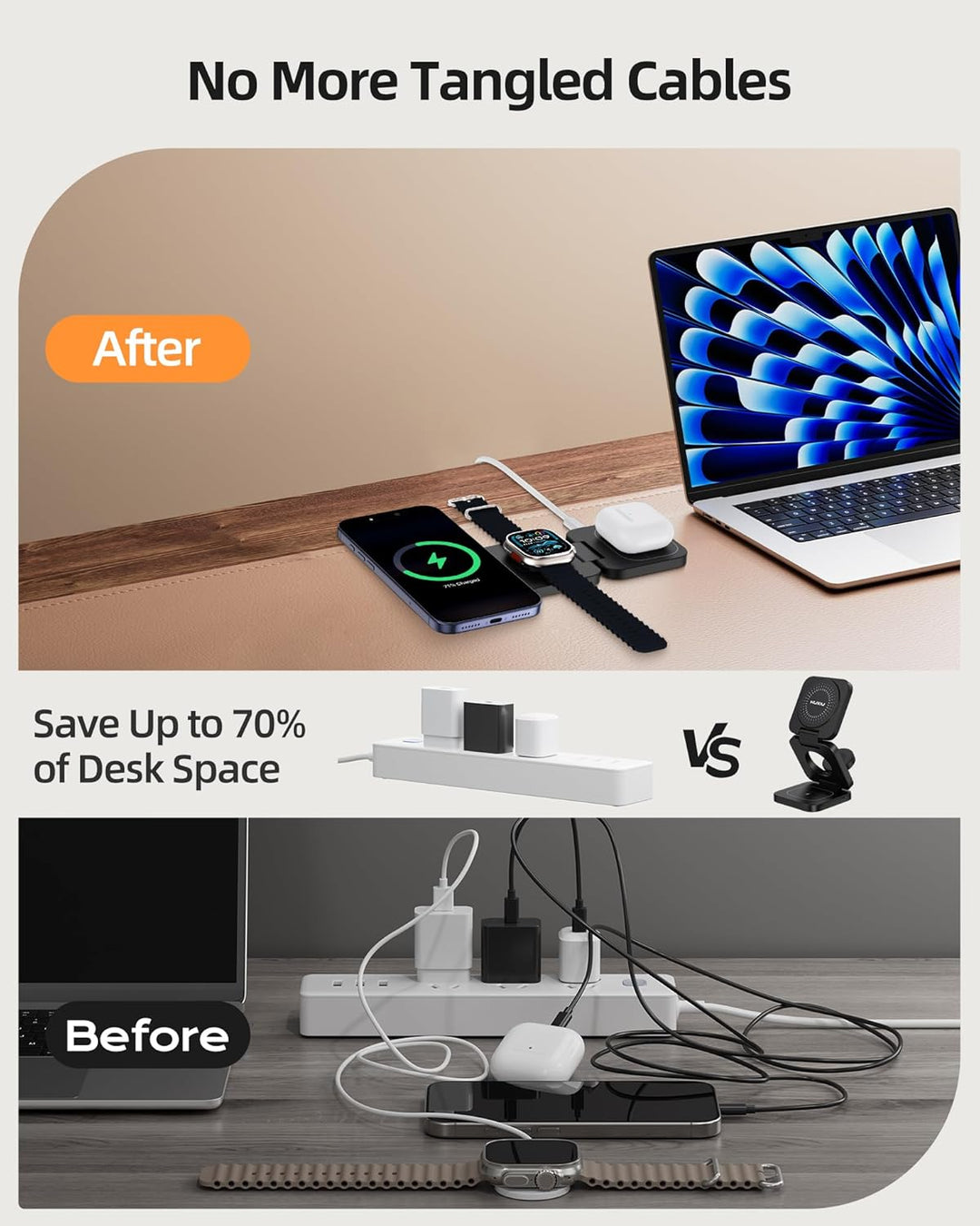 KU XIU X55 Turbo Qi2.2 25W Ladestation für Magsafe, Faltbar 3 in 1 Ladestation für Apple Watch und i