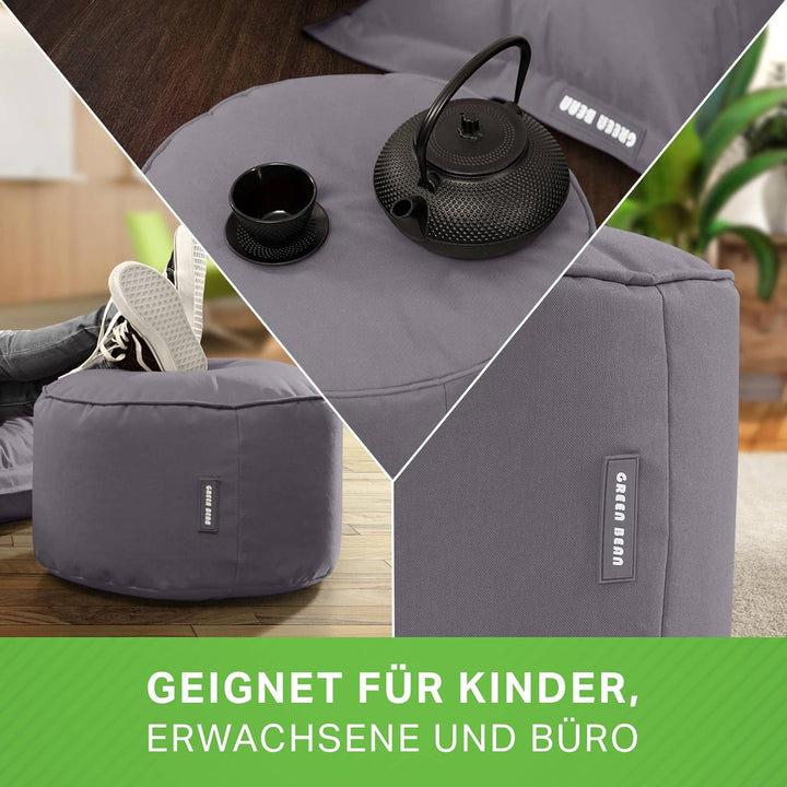 Green Bean Sitzsack-Hocker 45x25cm mit EPS-Perlen Füllung - Fusshocker Fusskissen Sitz-Pouf für Sitz