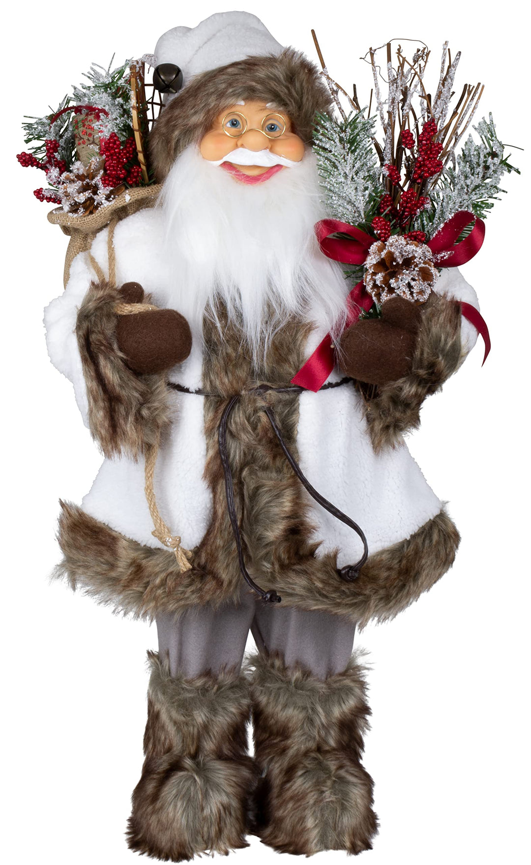 Christmas Paradise Stehender Weihnachtsmann Klaus 60cm Weiss-Braun Deko-Figur Santa Nikolaus, 60cm