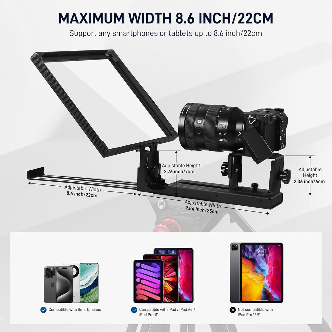 GVM 12" Teleprompter mit Fernbedienung und App, zusammenklappbarer Teleprompter für Pad Tablet, Tele