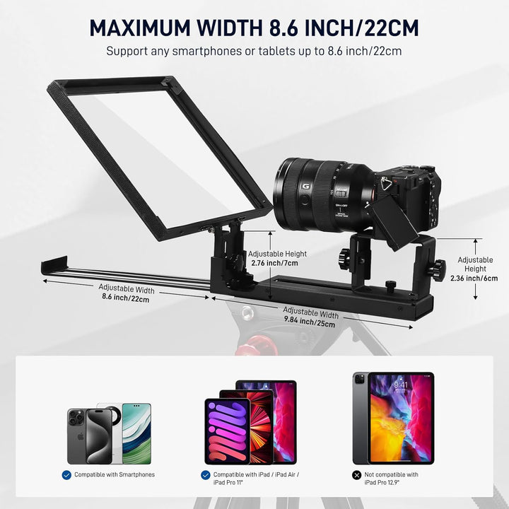 GVM 12" Teleprompter mit Fernbedienung und App, zusammenklappbarer Teleprompter für Pad Tablet, Tele