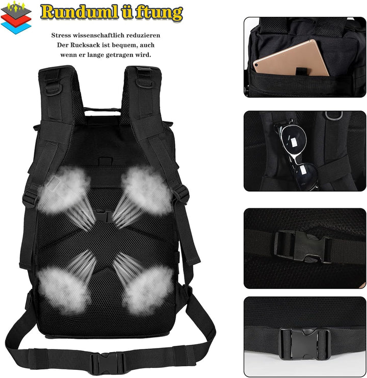 TANTOMI Taktischer Rucksack, 45L Militär Rucksack, Outdoor Rucksack, Travel Backpack, Tactical Backp