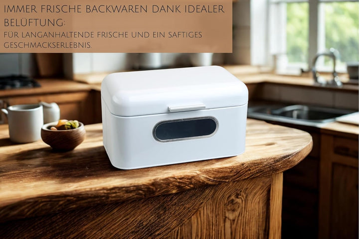 MOON HOME Brotkasten mit Sichtfenster - Breadvault White, aus Edelstahl, Metall-Brotkasten mit optim