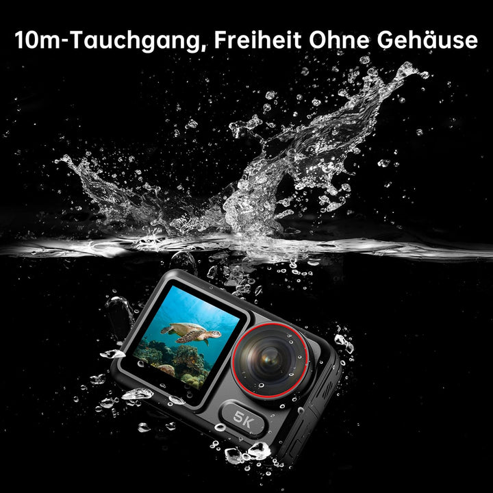 syndesmos Wasserdicht Action Cam 5K 30FPS, Dual-Touchscreen, 64MP Ultra HD-Unterwasserkamera, EIS An