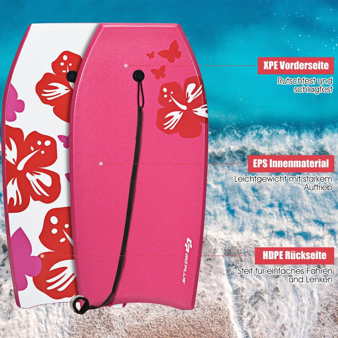 DREAMADE Bodyboard mit 90 cm Sicherheitsleine, bis zu 85kg belastbar, Surfbrett aus XPE &amp; HDPE &amp;EPS,