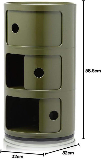 Kartell Componibili, 3 Elements, Grün, Runde Basis 3-fächer Grün, 3-fächer Grün