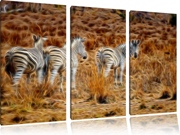 Zebraherde im Wildgras Spezial 3-Teiler Leinwandbild 120x80 Bild auf Leinwand, XXL riesige Bilder fe
