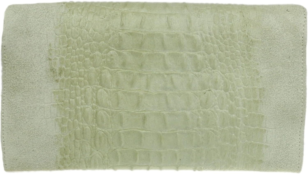 Girly Handbags Schlichte Clutch aus italienischem Wildleder mit Krokodilmuster Beige, Beige