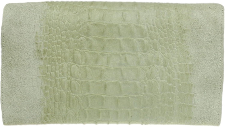 Girly Handbags Schlichte Clutch aus italienischem Wildleder mit Krokodilmuster Beige, Beige