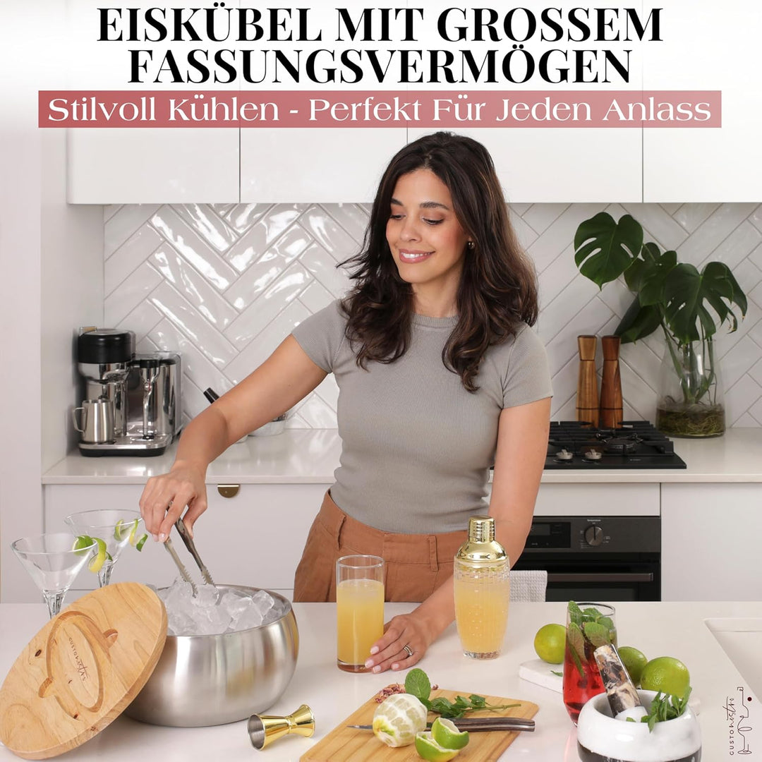 Gusto Nostro 4,1 l Eiswürfelbehälter mit Deckel und Zange, Doppelwandiger Grosser Edelstahl Eisbehäl