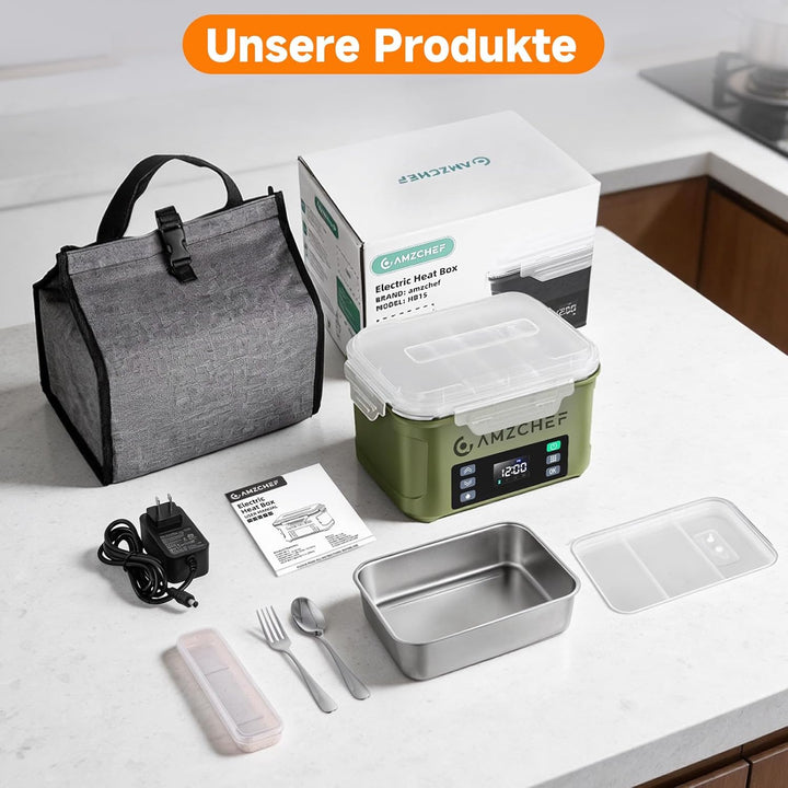 AMZCHEF Elektrische Lunchbox mit 27000 mAh Akku - Tragbare 1.5L Beheizbare Lunchbox mit 5-seitiger E