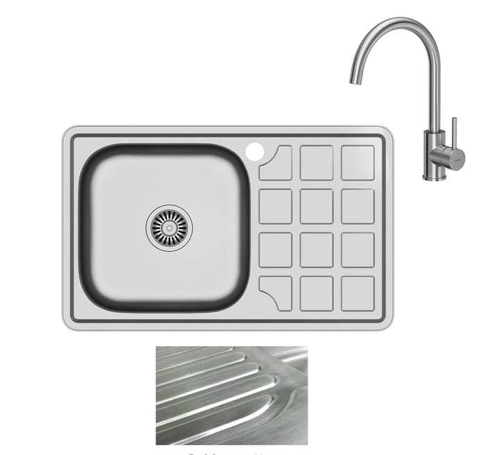 VBChome Einbauspüle mit Armatur 78x48 Satinstruktur ab 50er Unterschrank Edelstahl Küchenspüle Spüle