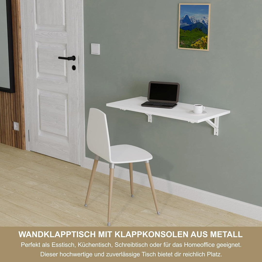 KDR Produktgestaltung Wandklapptisch Schreibtisch Tischplatte 80x40 cm in Weiss Klapptisch Esstisch