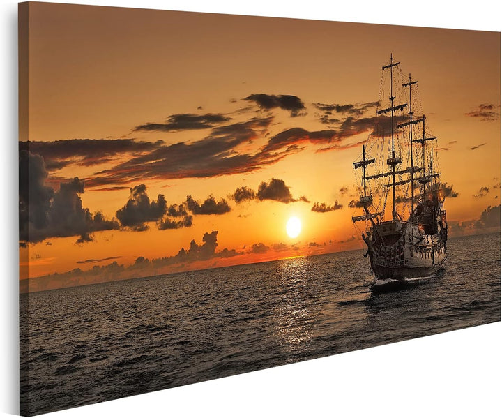 islandburner Bild auf Leinwand Piratenschiff Offenes Meer Sonnenuntergang Bilder Wandbilder Poster L