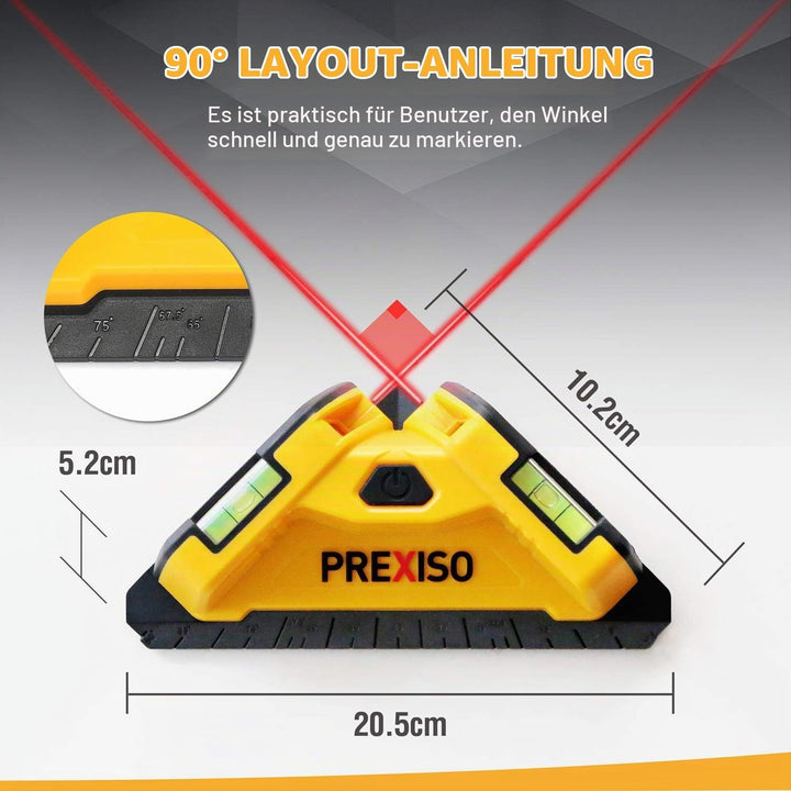 PREXISO Winkellaser mit Wasserwaagen,10M roter Laser, Fliesenlaser 90 Grad, ideal für Fliesenarbeite