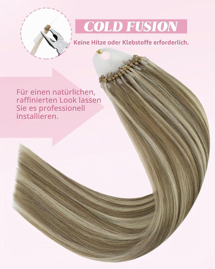 YoungSee Microring Extensions Echthaar Hellbraun Microring Extensions 60 cm Microring Hair Extension