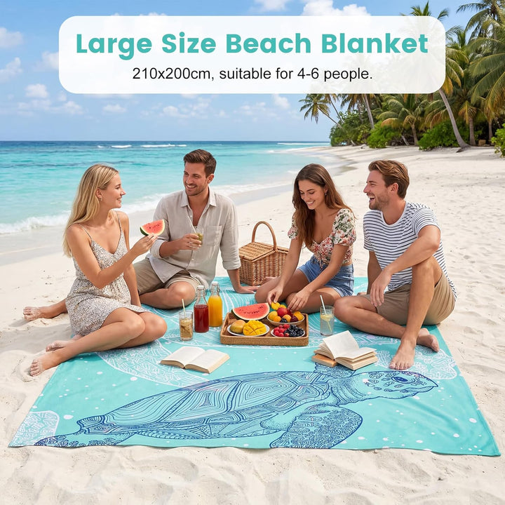 Zocipro Stranddecke Sandfrei 210x200cm – Ultraleicht, Wasserdicht & Faltbar – Picknickdecke mit 4 He