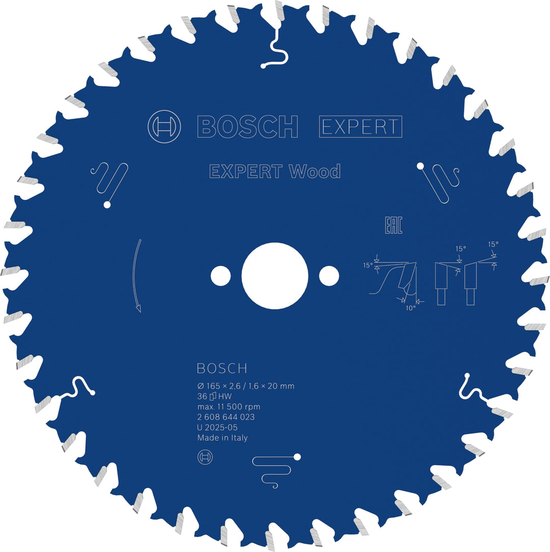 Bosch Professional 1x Kreissägeblatt Expert for Wood (Holz, Sägeblatt Ø 165 x 20 x 2,6 mm, 36 Zähne,