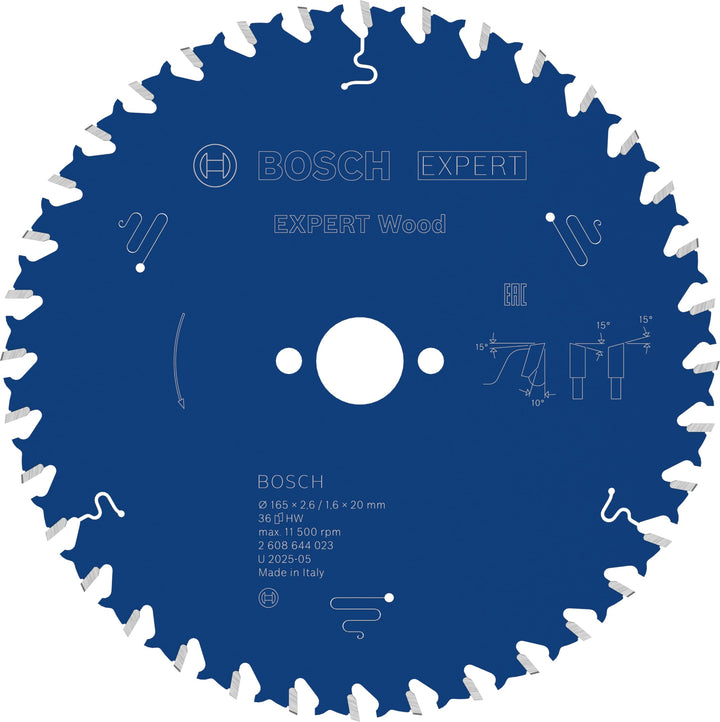 Bosch Professional 1x Kreissägeblatt Expert for Wood (Holz, Sägeblatt Ø 165 x 20 x 2,6 mm, 36 Zähne,