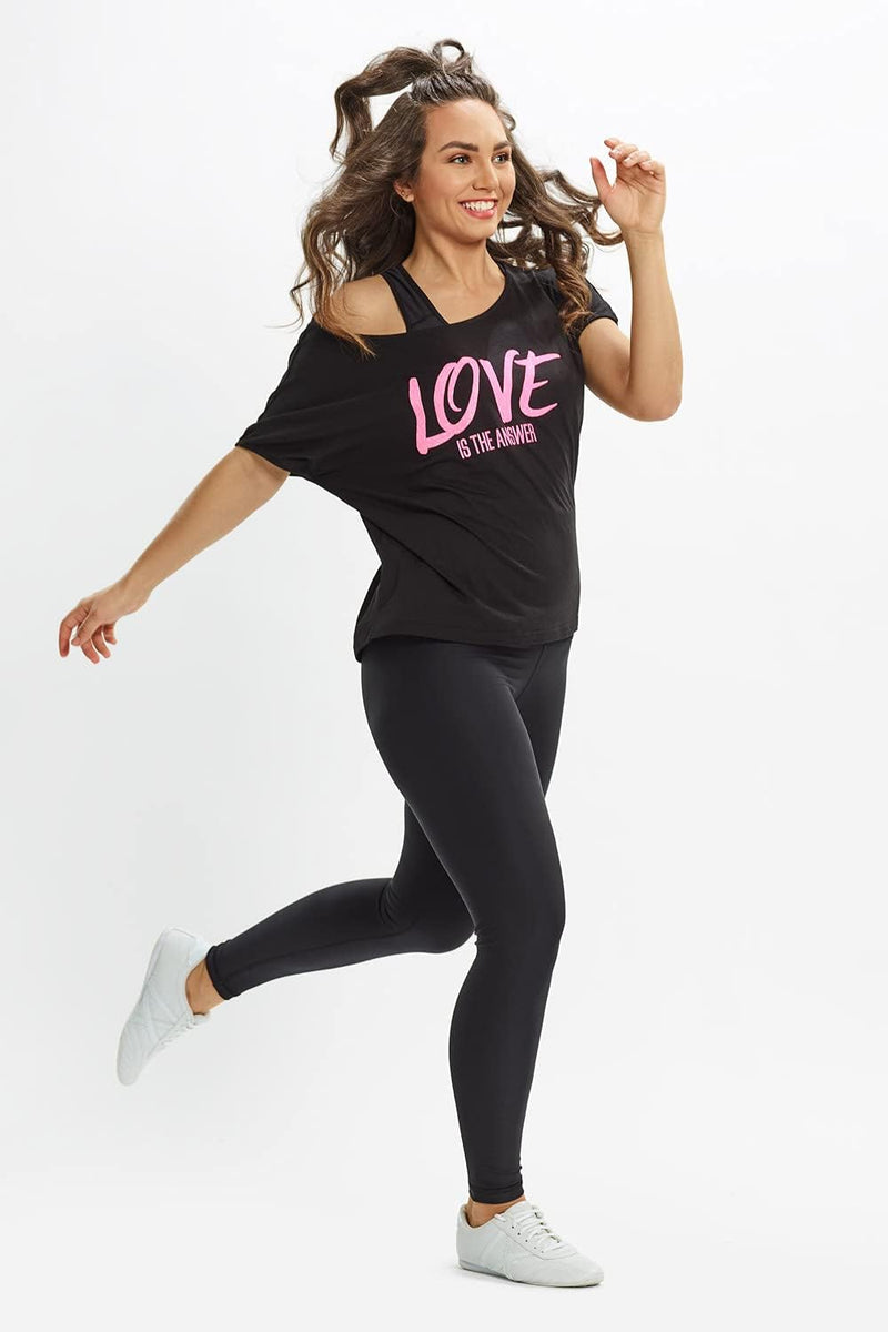 WINSHAPE Damen Ultra Leichtes Modal-Kurzarmshirt Mct002 mit Neon Pinkem „Love is The Answer” Glitzer