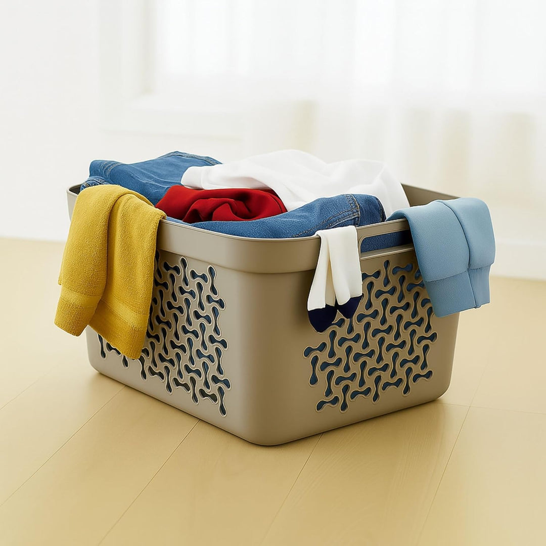 Plastard Wäschekorb 3er Set 30 Liter Beige aus Kunststoff mit Griffen | Stapelbar, robust &amp; leicht z