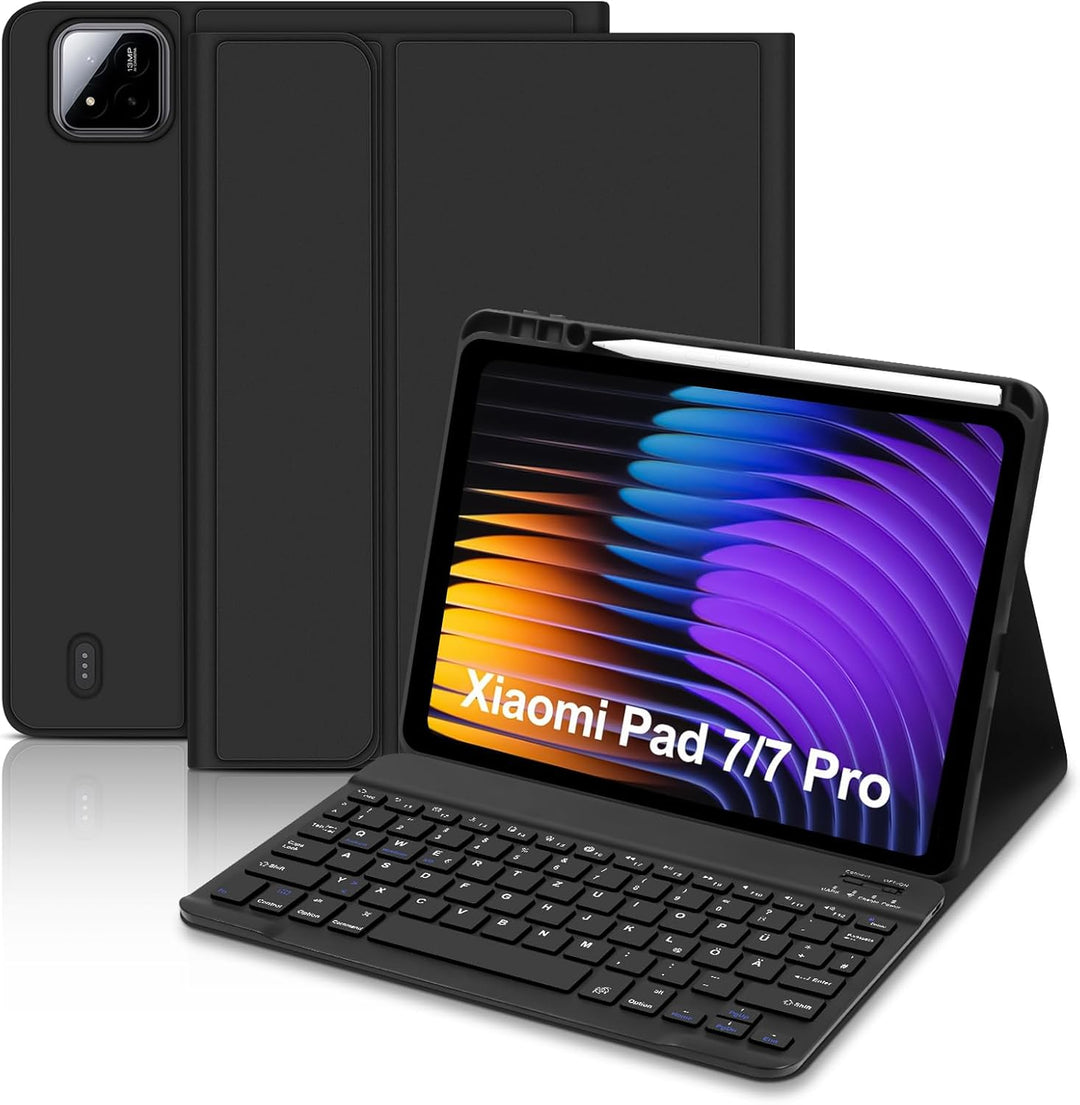 Hülle mit Tastatur für Xiaomi Pad 7/7 Pro 11.2 Zoll 2025, QWERTZ Layout Keyboard für Xiaomi Pad 7 Pr