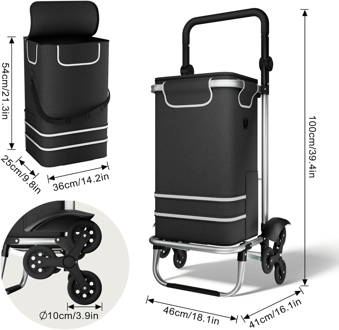 LARS360 Einkaufstrolley Faltbar mit Kühlfach 56L Einkaufswagen aus Aluminium 3 in 1 Trolley & Sackka