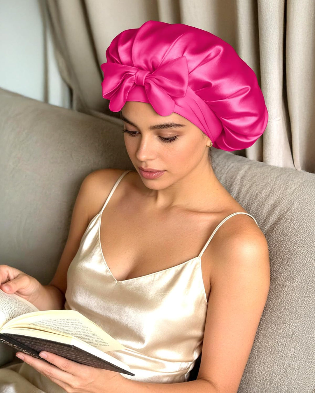 BONNET QUEEN Satin Seiden Schlafmütze Verstellbar Damen Herrn Motorhauben Nacht Haarpflege Schutz Ko