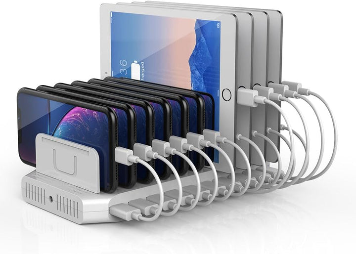UNITEK 10 Port/USB Ladegerät mit Dockingstation/Organizer für Smartphone, Tablet/ 2X QC 3.0 96W/ Uni