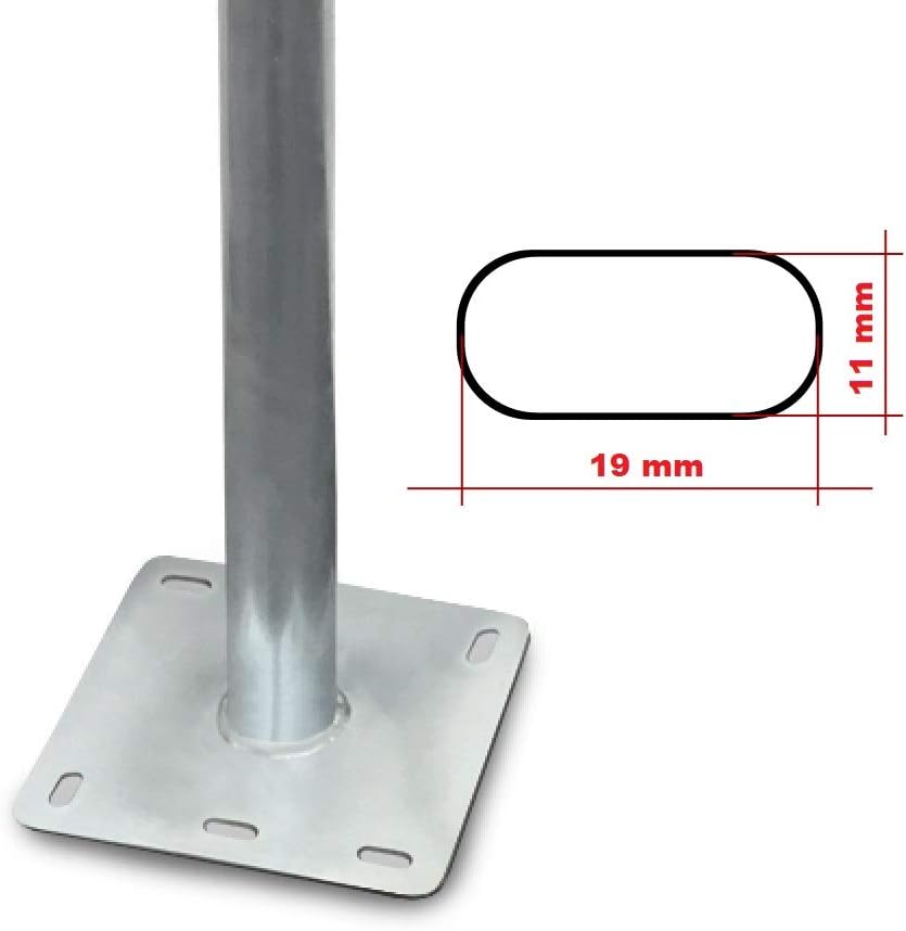 Mastfuss Standfuss 1m Mast Mastfuss + 4 Schrauben Dübel U Scheibe Set Stahl verzinkt Balkonbodenhalt