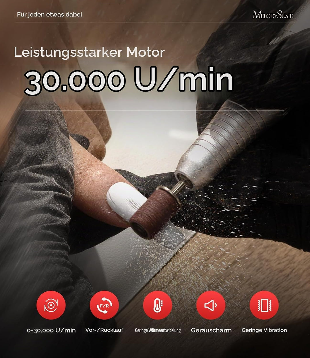 MelodySusie Elektrischer Nagelfräser, SC320G 30000U/MIN Professionelles Nagelfeilen-Bit &amp; Schleifbän