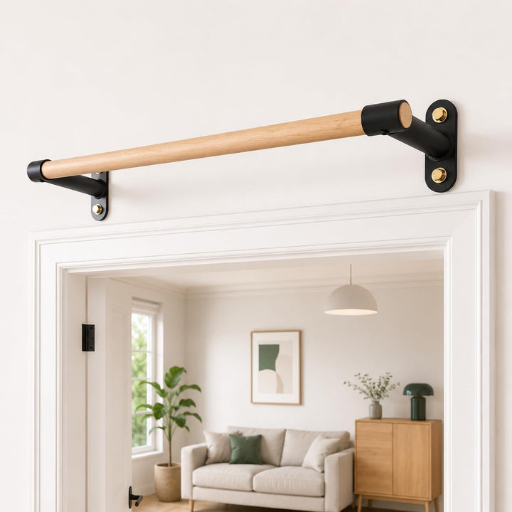 Klimmzugstange Wandmontage aus Holz, 40mm Holzgriff aus Buche, Platzsparende Pull Up Bar für Home Gy
