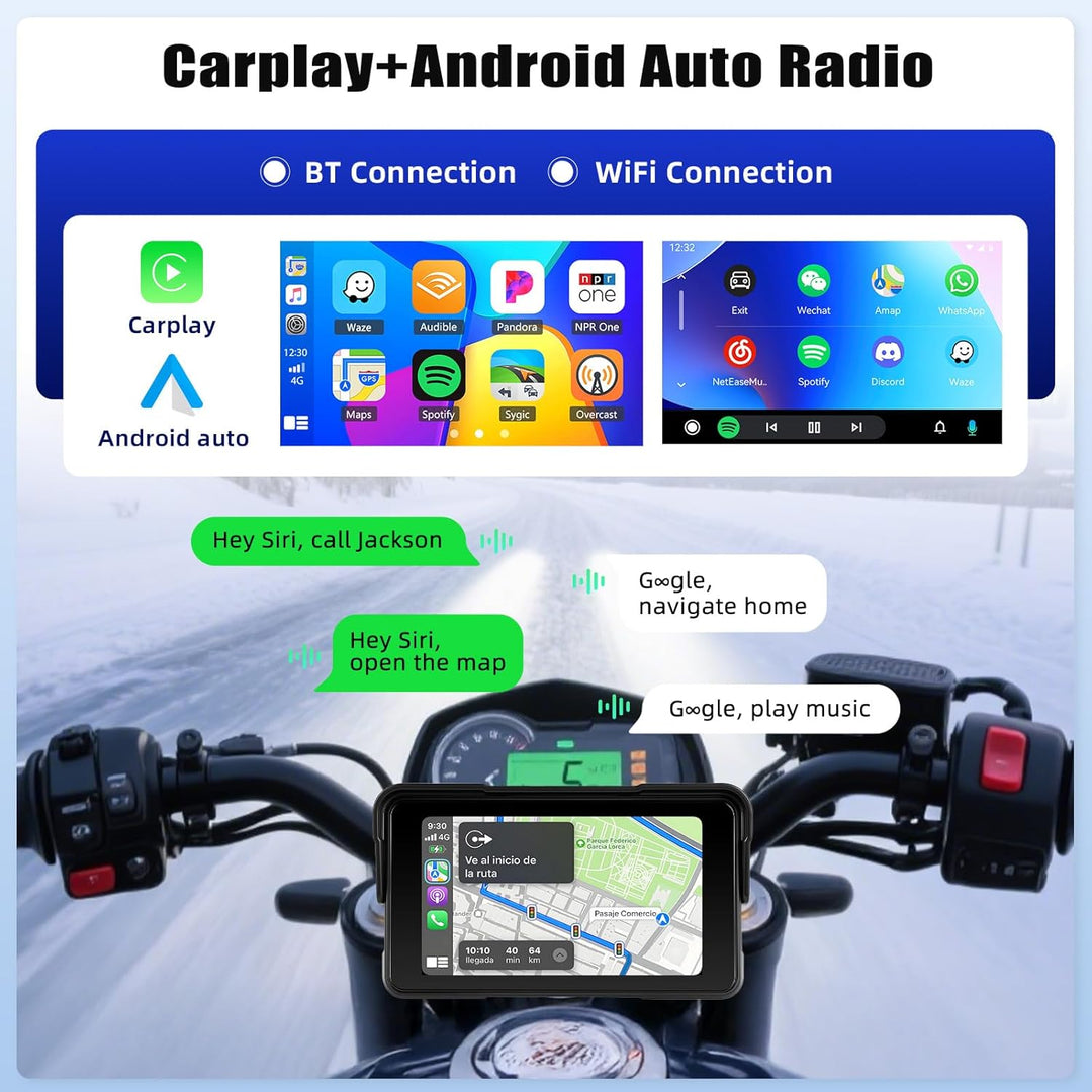 SIXTOP Motorrad-GPS-CarPlay-Bildschirm mit kabellosem CarPlay und Android Auto, tragbar, wasserdicht