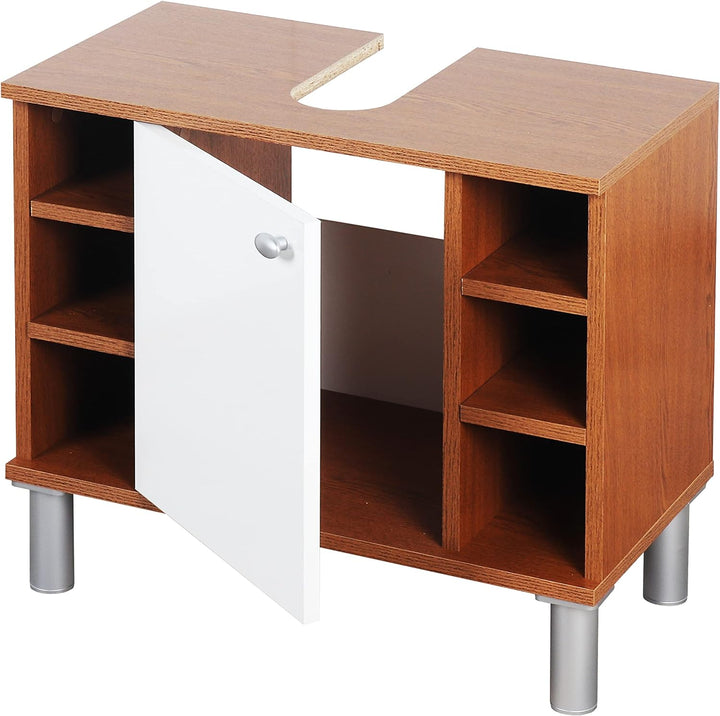 RICOO Badezimmerschrank 60x54x32cm in Eiche Rustikal Dunkelbraun WM100-ER-W, Waschbeckenunterschrank