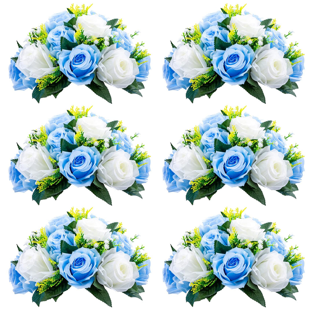 Nuptio 6 künstliche Blumensträusse künstlicher Blumenstrauss, 15 Plastikrosen im Strauss mit Halter,