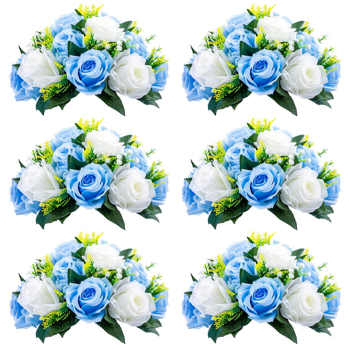 Nuptio 6 künstliche Blumensträusse künstlicher Blumenstrauss, 15 Plastikrosen im Strauss mit Halter,