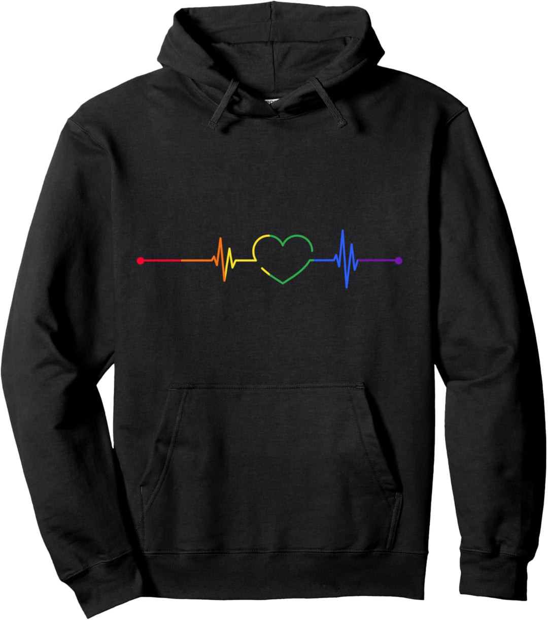 Regenbogen Gay Pride Queer Geschenk Herzschlag LGBTQ Pullover Hoodie