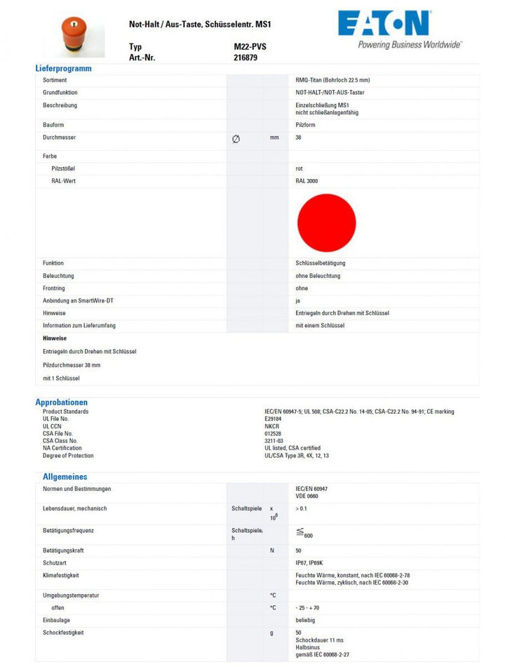NOT AUS SCHLÜSSELTASTE EATON M22-PVS