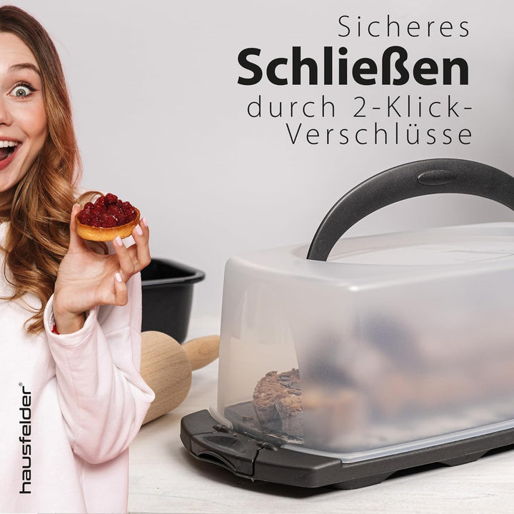 Hausfelder Kuchen Transportbox rechteckig, Kuchenbox für Kastenkuchen, Kuchentransportbox Kastenform