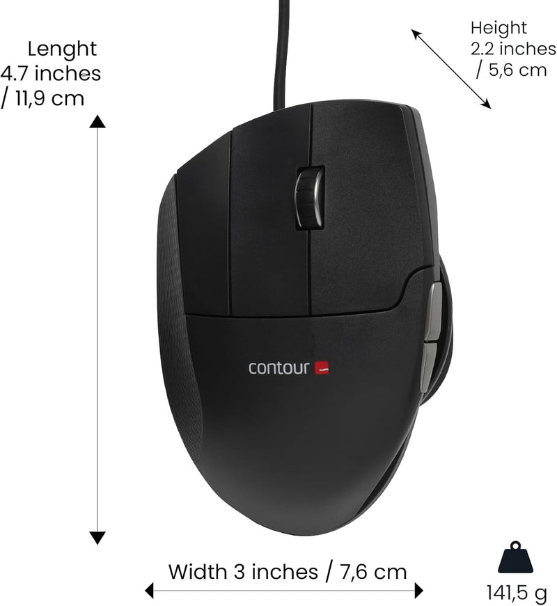 Contour Unimouse | Preisgekrönte ergonomische Computermaus mit Daumenauflage | Kabelmaus | Vertikale