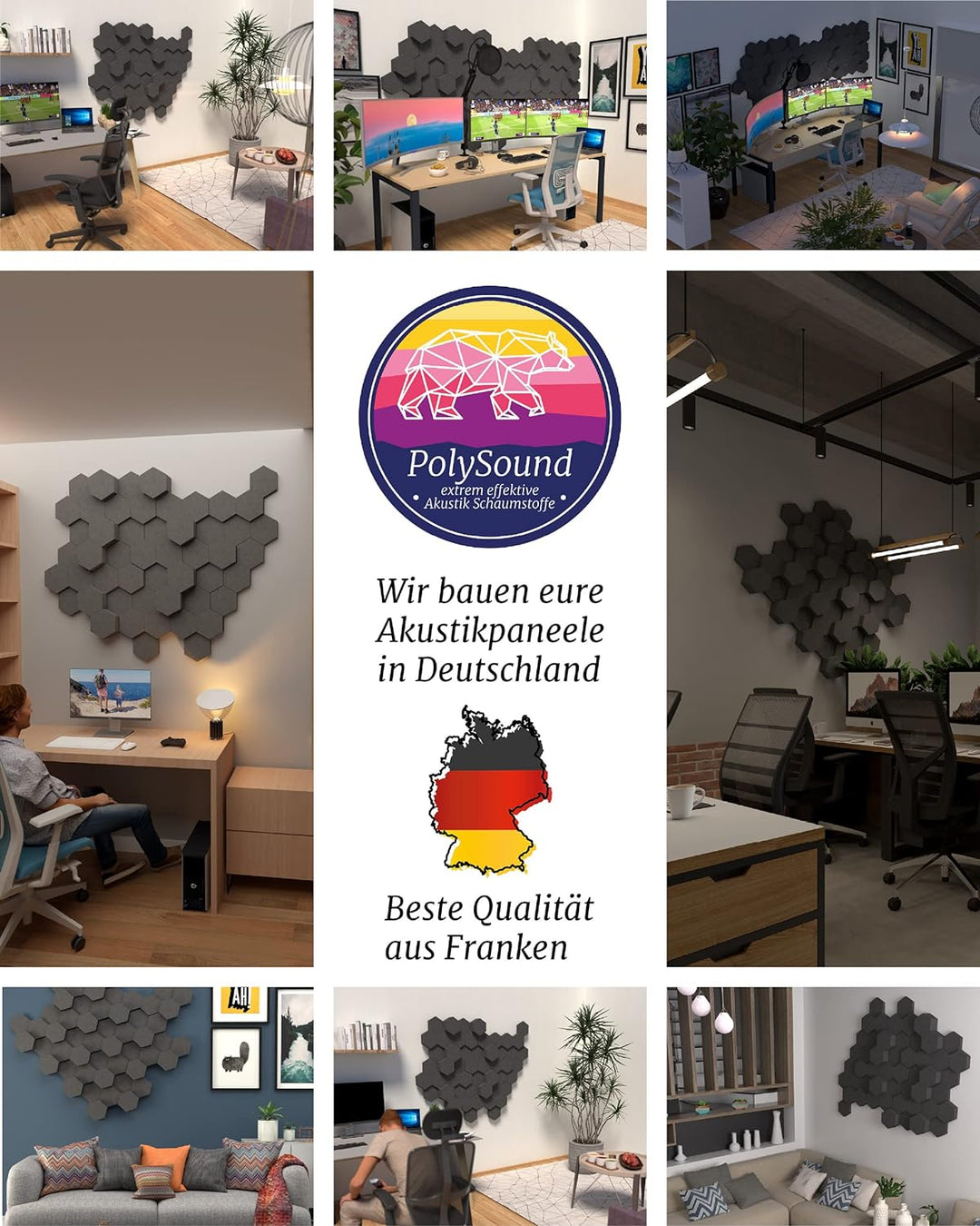 PolySound® ECO Akustikpaneele selbstklebend - 4 Gaming Schallabsorber Motiv – Erweiterungsset für RA