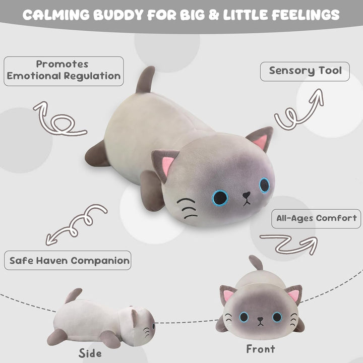 Xfrog Gewichtetes Siamkatze‌ Kuscheltier, Weiches Katze Plüschtier Kuscheltierkissen mit Gewicht, Sü