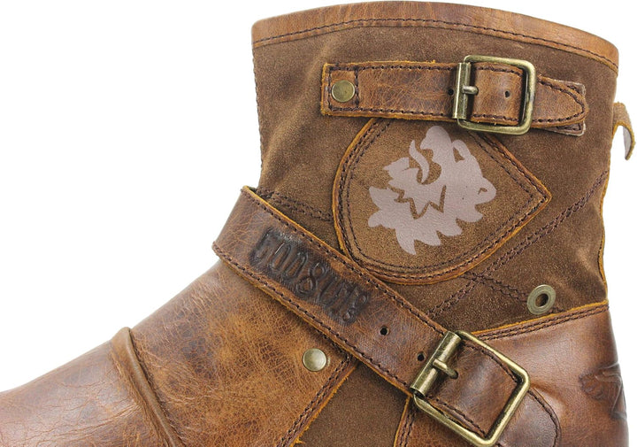 COWSDELLA Herren Stiefel aus Leder Rindsleder mit Gummisohle Biker Motorrad Boots mit Reissverschlus