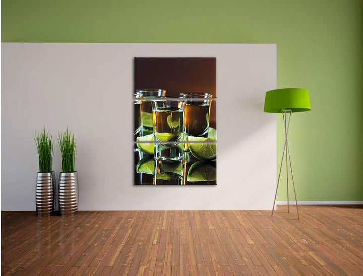 Pixxprint Tequila mit Limetten 3-Teiler Leinwandbild 120x80 Bild auf Leinwand