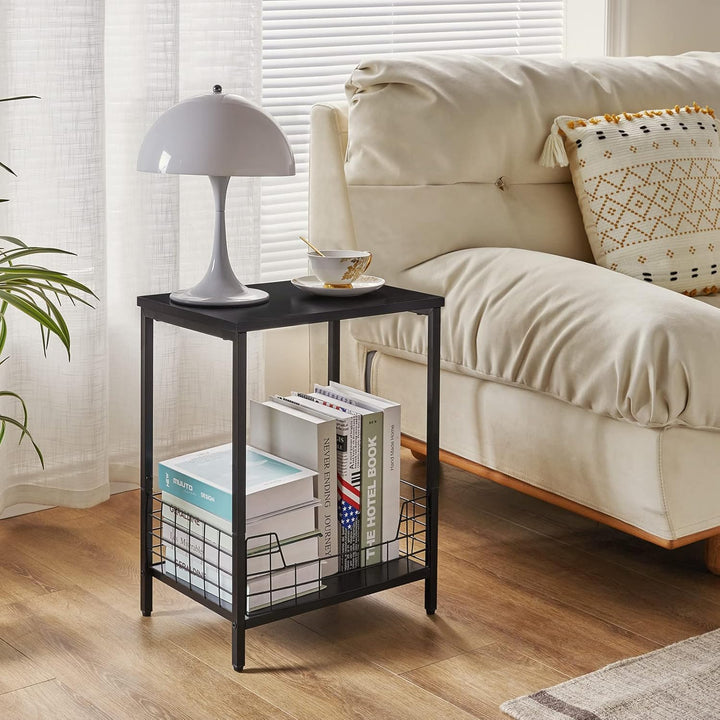 YMYNY Beistelltisch, Kaffeetisch mit 2 Ebenen, Ablagekorb, Laptoptisch, Nachttisch, Sofatisch, Couch